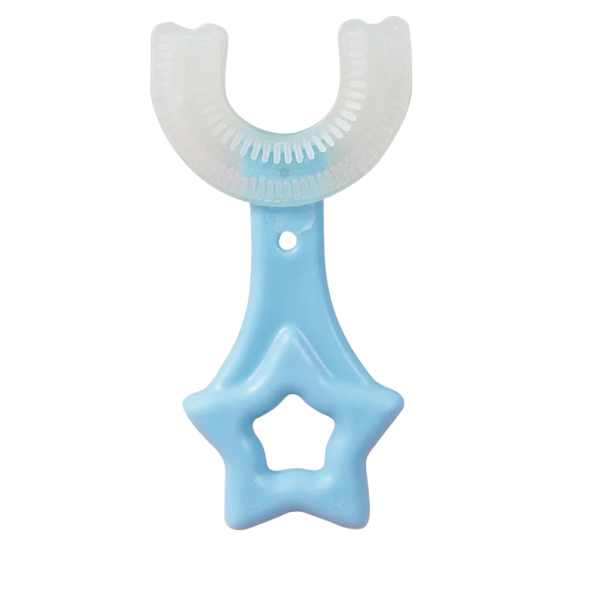 Detská zubná kefka v tvare U 360 ° Mäkká zubná kefka pre deti s motívom hviezdy Manuálna silikónová zubná kefka pre deti 6-12 rokov 9,1 x 4,5 cm modrá
