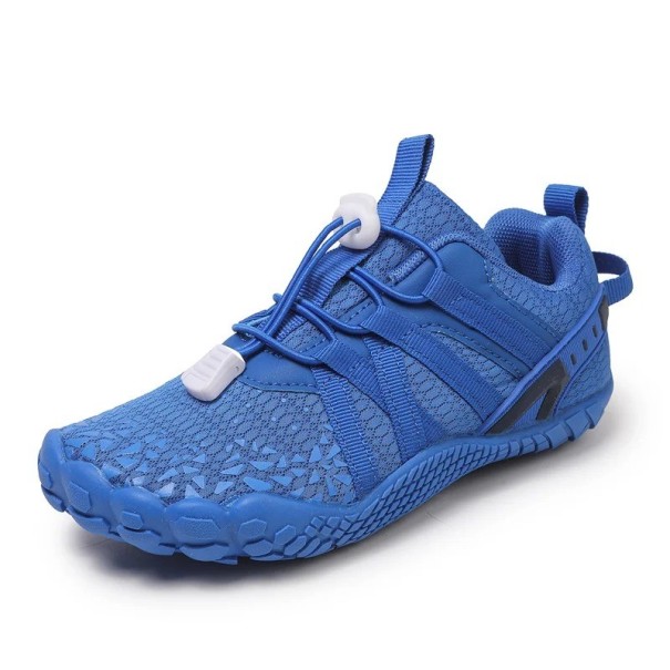 Dětské barefoot boty s elastickým šněrováním Unisex bosá obuv Prodyšná síťovina Profilovaná pryžová podrážka Na sport a volný čas modrá 33