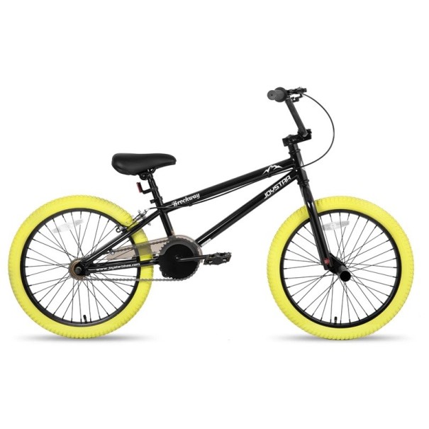 Dětské BMX kolo se stoupacími řídítky a pegy, 24 palců, ocelový rám, jednorychlostní převod, pro chlapce a dívky 6–14 let žlutá