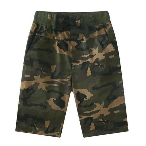 Dětské chlapecké maskáčové kraťasy s kapsami a elastickým pasem army šortky pro kluky s délkou pod kolena 4