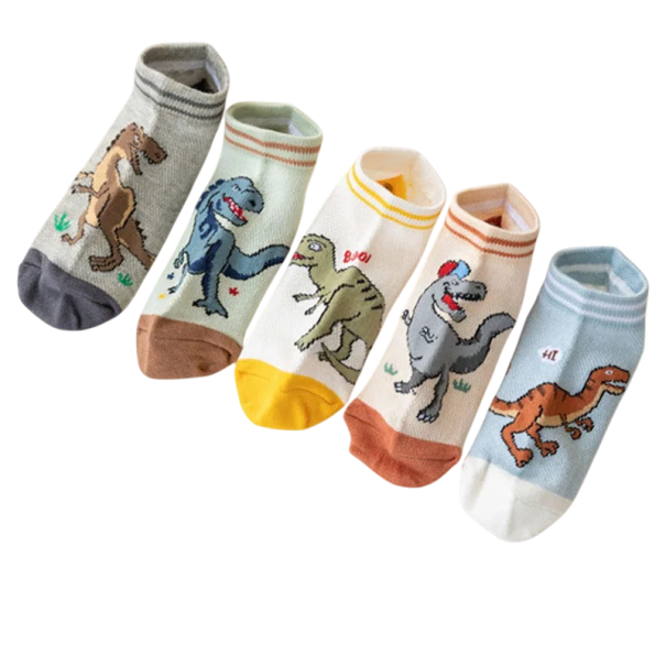 Dětské chlapecké ponožky 5 párů Barevné ponožky s motivy dinosaurů Polyester elastan Elastické pohodlné ponožky pro děti 1-3 roky