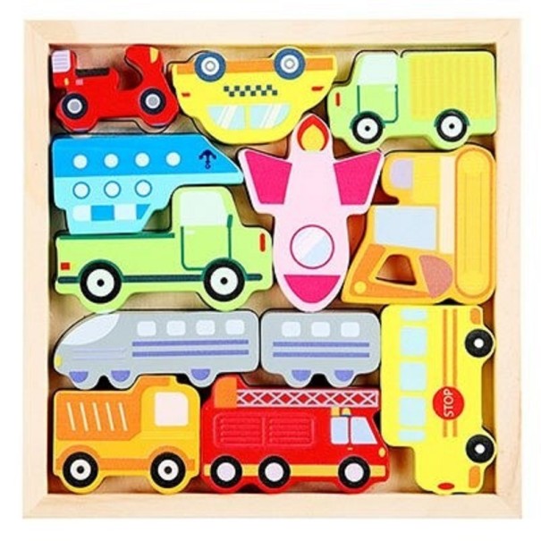 Dětské dřevěné vkládací puzzle dopravní prostředky 1