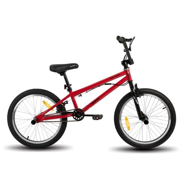 Dětské freestyle BMX kolo s otočným systémem řízení, 20 palců, ocelový rám a pegy, jednorychlostní převod, pro skatepark i město červená