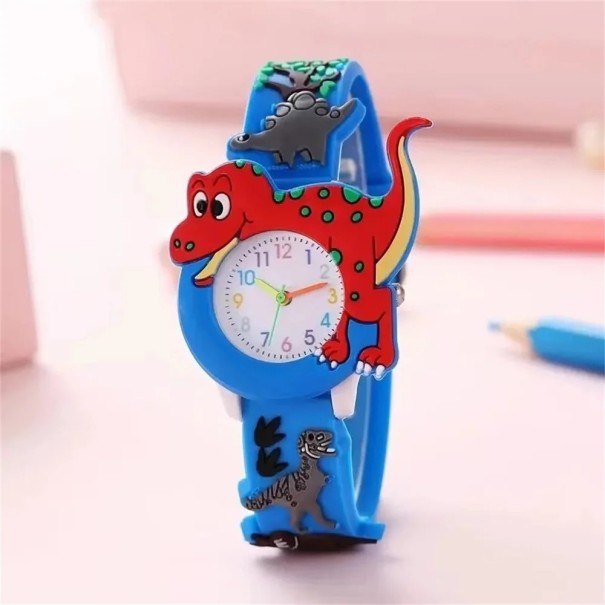 Detské hodinky s 3D dinosaurom Silikónový remienok Quartz analógové hodinky Farebný ciferník Hodinky pre deti Modrá alebo zelená farba modrá