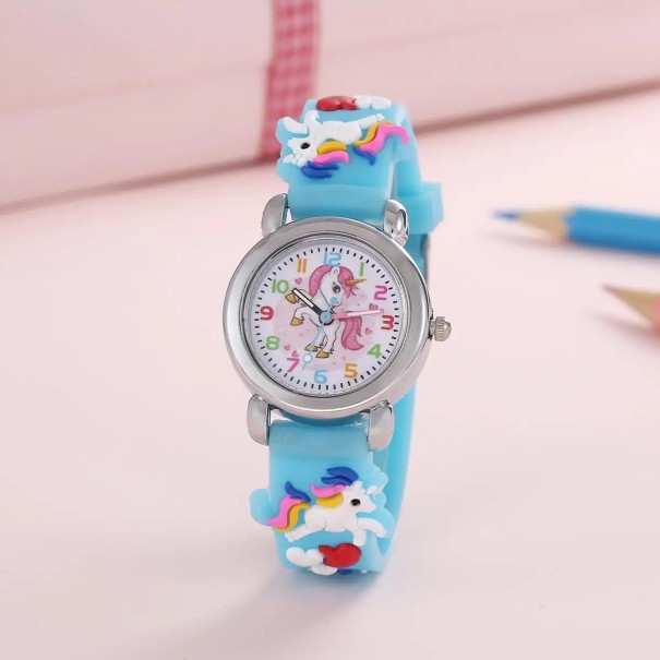 Detské hodinky s jednorožcom Farebné náramkové hodinky pre deti s ručičkami Quartz hodinky s okrúhlym ciferníkom PU opasok 29 mm modrá