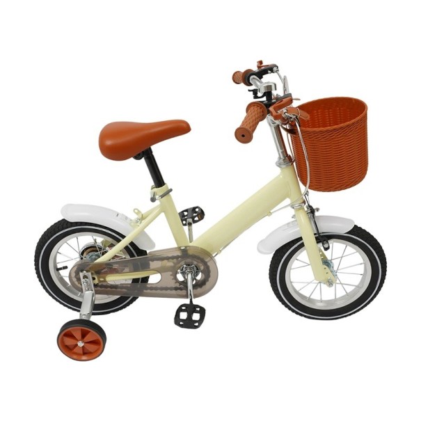 Dětské kolo s pomocnými kolečky a předním košíkem, 12 palců, rám z uhlíkové oceli, dvojité brzdy, retro design, pro děti 2–4 roky 1