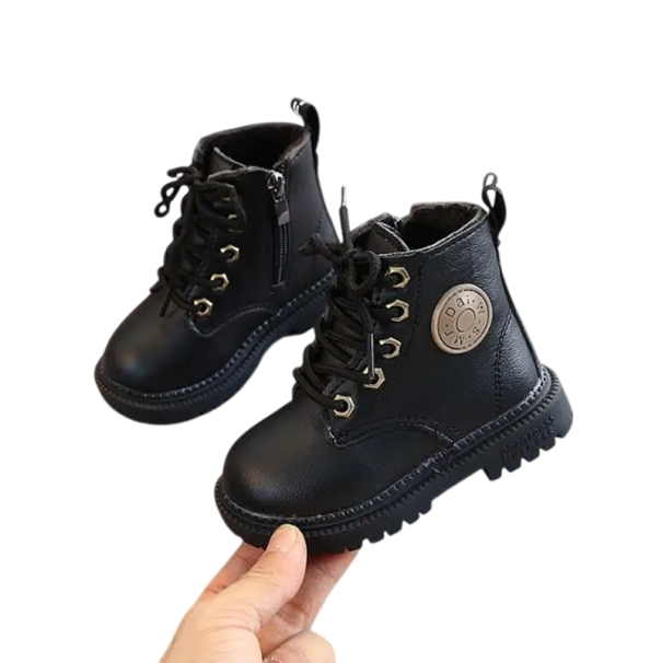 Dětské kotníkové boty unisex Šněrování a boční zip Kožešinková podšívka Svršek z PU kůže Pryžová podrážka s profilem Na chladné počasí černá 21