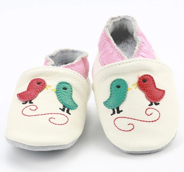 Detské kožené topánočky s vtáčikmi biela 12-18 mesiacov