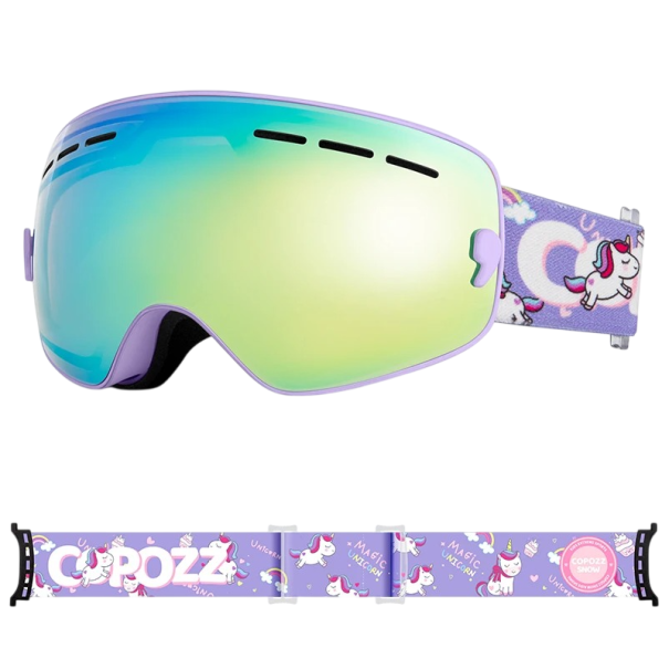 Dětské lyžařské brýle 15,5 x 8,2 cm UV400 Unisex Polykarbonát Nemlžící Fialové s potiskem jednorožce Pouzdro na brýle 1