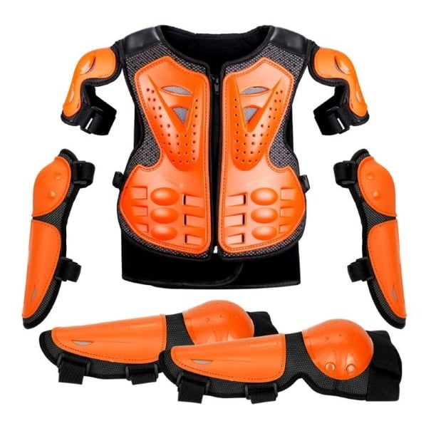Detské motocyklové chrániče kompletná sada ergonomická vesta 47 × 32 cm lakte 27 cm kolená 32 cm pre jazdu oranžová