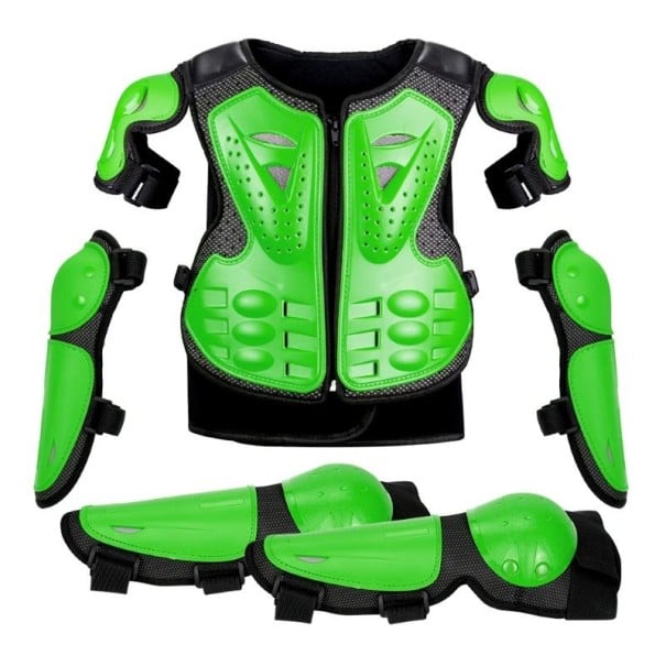 Dětské motocyklové chrániče kompletní sada ergonomická vesta 47 × 32 cm lokty 27 cm kolena 32 cm pro jízdu zelená