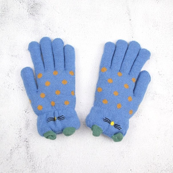 Dětské pletené rukavice s puntíky modrá
