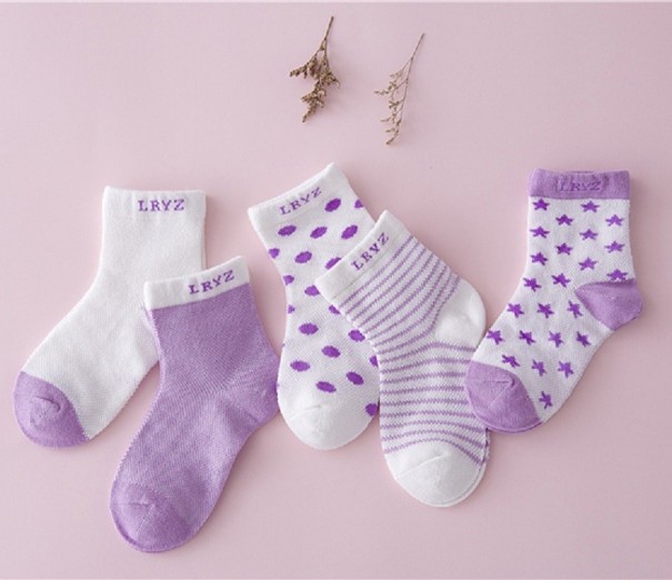 Dětské ponožky s různými potisky 5 párů J877 fialová 1-3 roky