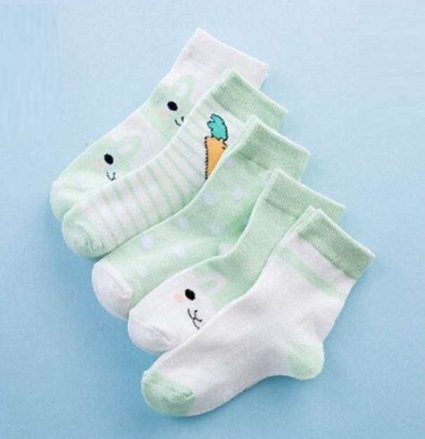 Detské ponožky s zajačikom - 5 párov zelená 7-9 rokov