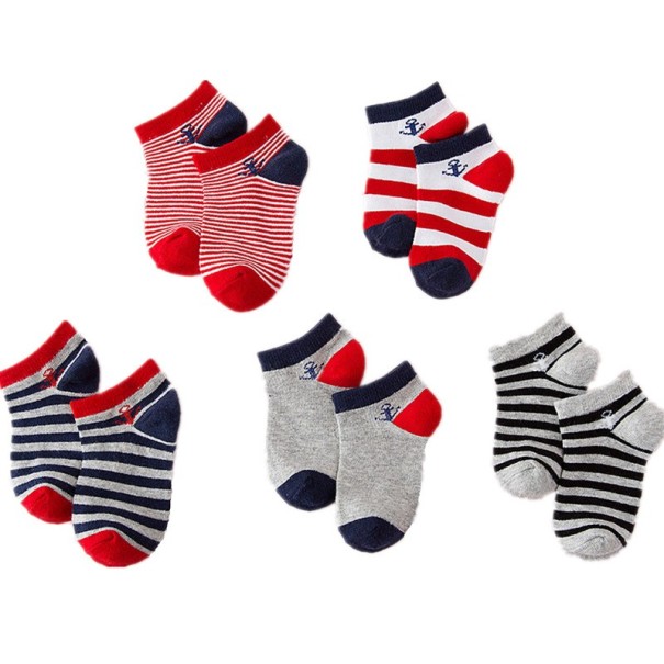 Dětské pruhované kotníkové ponožky s kotvou - 5 párů 7-9 let