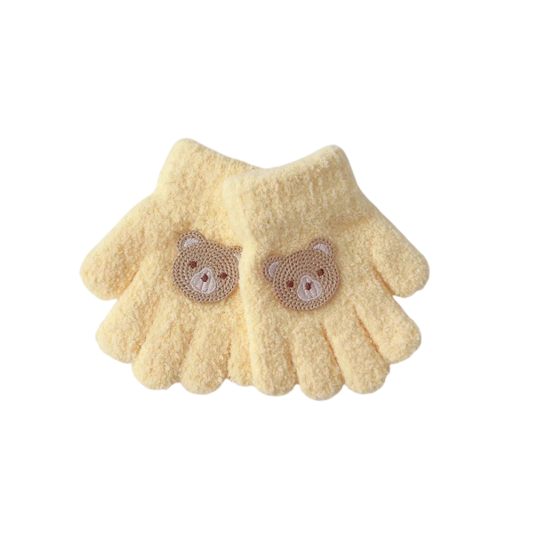 Dětské rukavice Prstové Se zvířátkem Velikost 11,5 x 6,5 cm Měkký polyester Chlupaté Teplé zimní Pro děti 1-3 roky Na sníh i ven žlutá