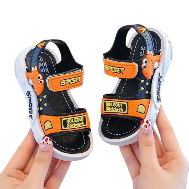 Detské sandále unisex Otevřená špička Ozdobný dinosaurus Dva pásky na suchý zip Zadný pásik Svršok z PVC Gumová podrážka Na leto čierna 23