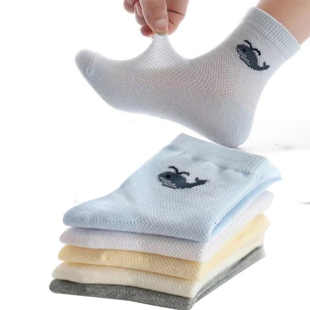 Detské sieťované ponožky s veľrybou - 5 párov 3-5 rokov