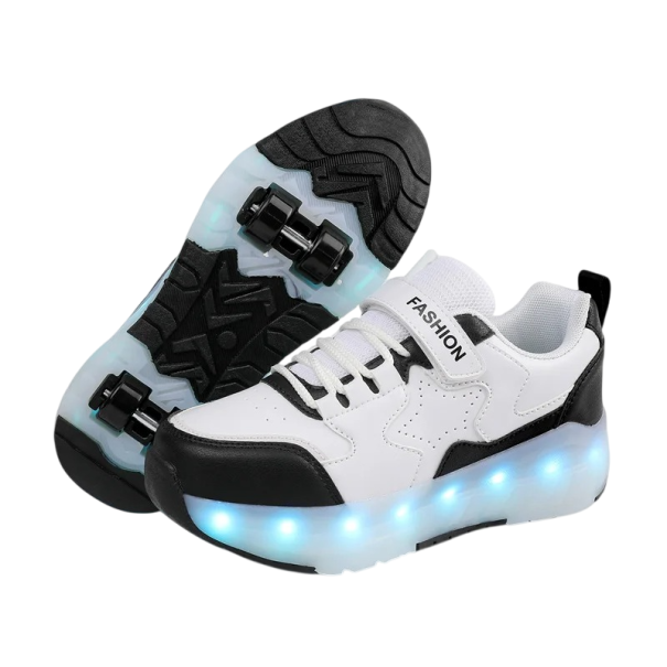Dětské svítící boty s kolečky unisex LED podešev Suchý zip i tkaničky Svršek z PU kůže Mezipodešev z EVA Pryžová podrážka s dezénem černá 29