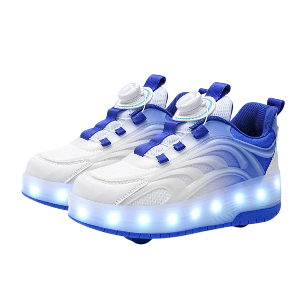 Dětské svítící boty s kolečky unisex LED podrážka Otočné utahování a poutko na patě Mezipodešev z EVA Pryžová podrážka Na hřiště tmavě modrá 33