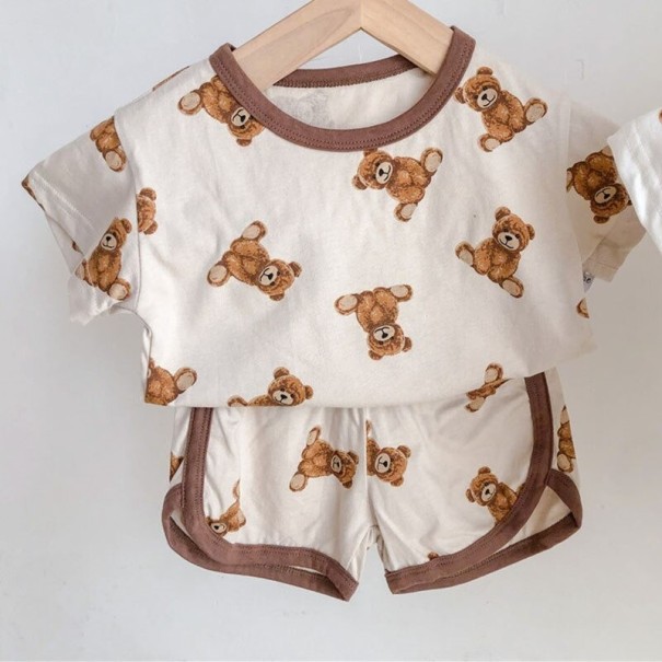 Dětské tričko a kraťasy s medvědy L1477 béžova 12-24 měsíců
