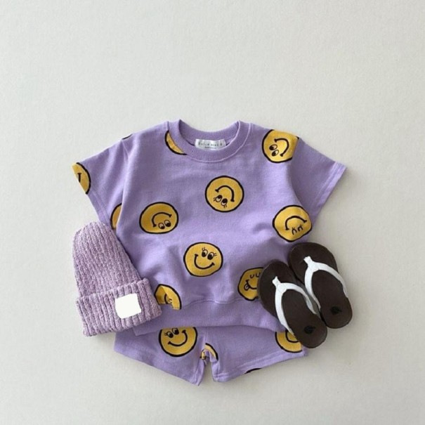 Dětské tričko a kraťasy se smajlíky fialová 9-12 měsíců