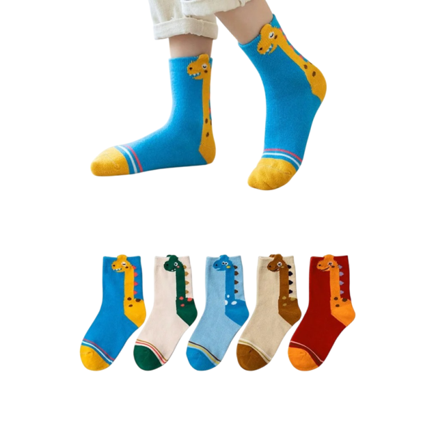 Detské unisex ponožky 5 párov Farebné ponožky s motívmi dinosaurov Polyester pohodlné elastické ponožky pre deti každodenné nosenie 1-3 roky