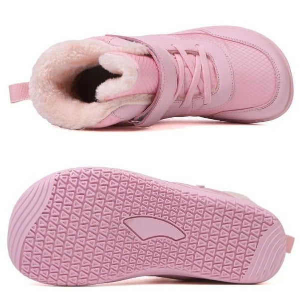 Dětské zimní barefoot boty na suchý zip Unisex zateplená obuv s kožešinovou podšívkou Pryžová podrážka Poutko na patě Na sníh i do školy růžová 37