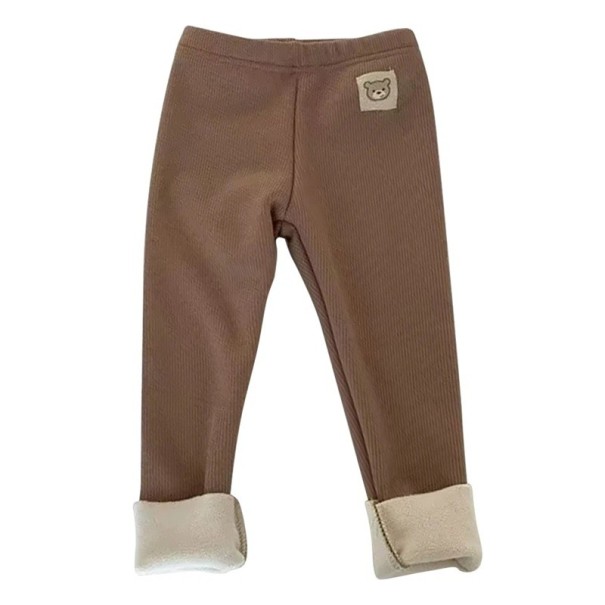 Dětské zimní plyšové kalhoty Unisex Teplé polyesterové kalhoty s elastickým pasem a roztomilým medvídkem na boku Pohodlné zimní oblečení hnědá 4