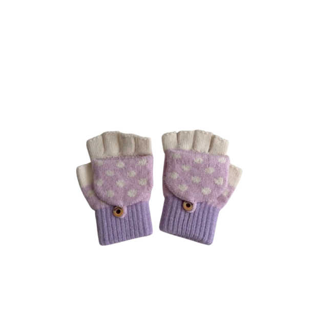 Dětské zimní rukavice Bez prstů Překlápěcí palčáky Velikost 12,5 x 9 cm Pletené S knoflíkem Pro děti 3-7 let Na sníh i do školy fialová