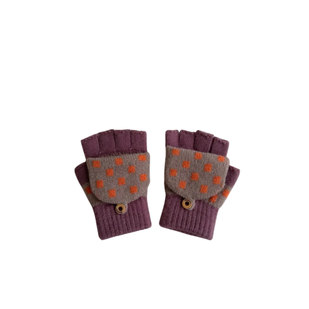Dětské zimní rukavice Bez prstů Překlápěcí palčáky Velikost 12,5 x 9 cm Pletené S knoflíkem Pro děti 3-7 let Na sníh i do školy vínová