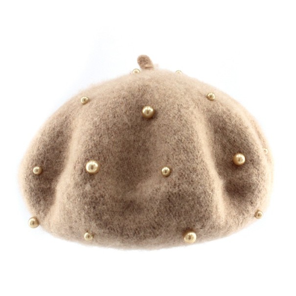Detský baret s perličkami khaki