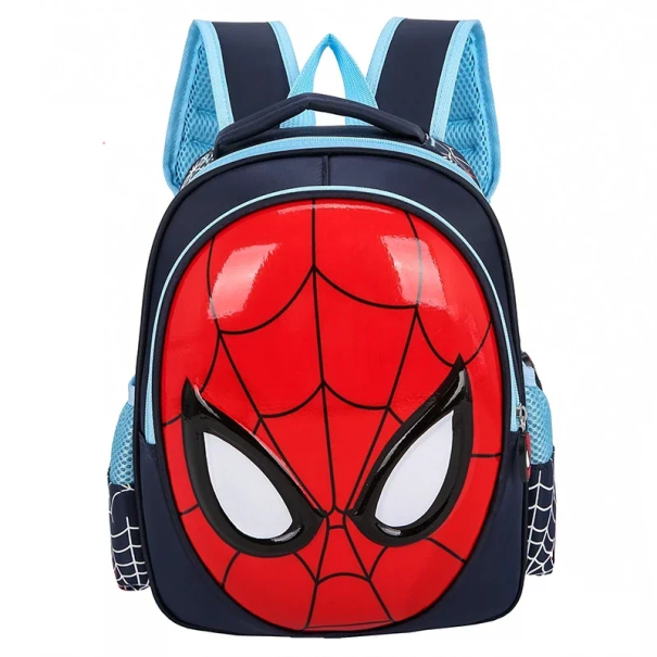 Dětský batoh Spiderman 30 x 23 x 10 cm Školní batoh se 2 kapsami na zip a kapsami na láhev Pohodlný batůžek pro chlapce s motivem hrdiny tmavě modrá