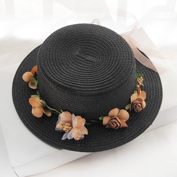 Detský klobúk s kvetinami T862 čierna