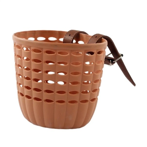 Dětský košík na kolo 17,5 x 13,5 x 15 cm Plastový košík s popruhy na řídítka Úložný košík pro dětská kola hnědá