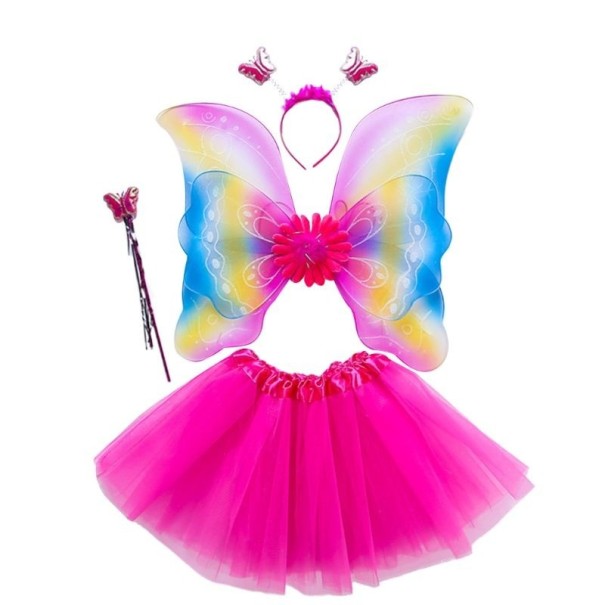 Detský kostým motýlia krídla so sukňou tmavo ružová