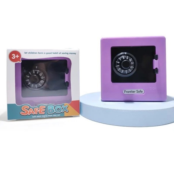 Dětský mini trezor s otočným číselníkem 8.8x8.8x4cm plastový kompaktní bezpečnostní schránka na mince úspory a drobnosti fialová