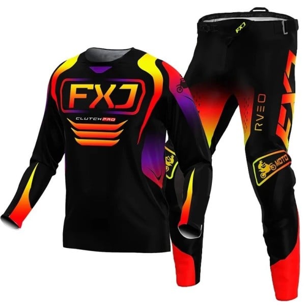 Dětský motokrosový set dres a kalhoty Dlouhý rukáv Polyester a nylon Černý s oranžovým přechodem Unisex dětské oblečení na motokros a enduro 10