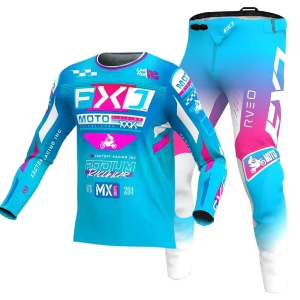 Dětský motokrosový set dres a kalhoty Dlouhý rukáv Polyester a nylon Modro-růžový Unisex dětské oblečení na motokros a enduro 10
