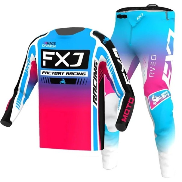 Dětský motokrosový set dres a kalhoty Unisex střih Dlouhý rukáv Polyester a nylon Modro-růžový s bílými prvky Na motokros a jízdu na motorce 6