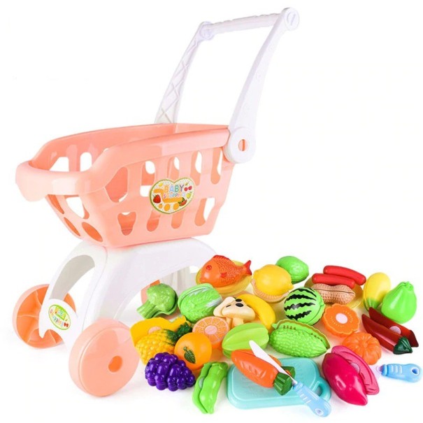 Dětský nákupní košík s potravinami 28 ks růžová