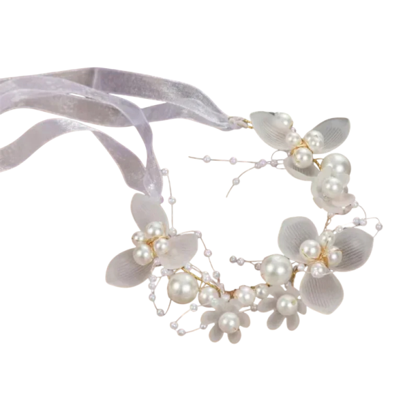 Detský náramok kvetinový 12 cm Elegantný vílí náramok Kovový náramok s perlami Princezná Detské narodeninové doplnky Módne prehliadky biela