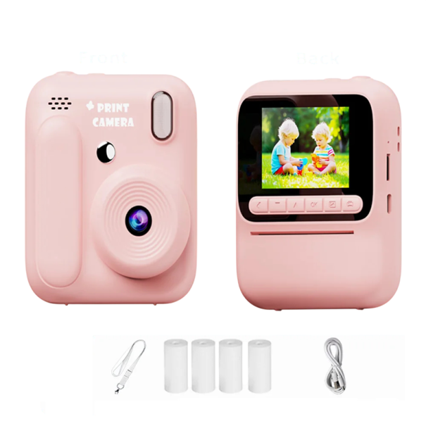 Dětský polaroid s barevným tiskem fotek 8násobným zoomem a 2,4palcovým displejem s hrami hudbou videem a datumovkou s nabíjením USB-C růžová