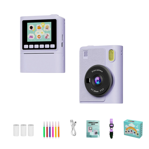 Dětský polaroid s černobílým tiskem fotek a videem 1080P s 2,4palcovým displejem 8násobným zoomem kartou 32 GB a nabíjením přes USB-C fialová
