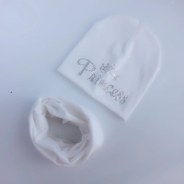 Dětský set čepice a nákrčník Princess bílá 6-12 měsíců