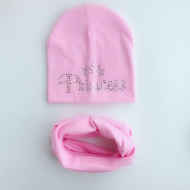 Dětský set čepice a nákrčník Princess světle růžová 6-12 měsíců