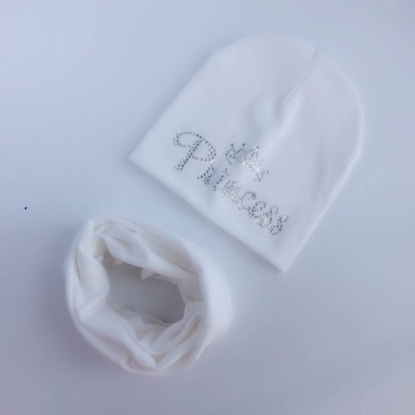 Detský set čiapky a nákrčník Princess biela 6-12 mesiacov