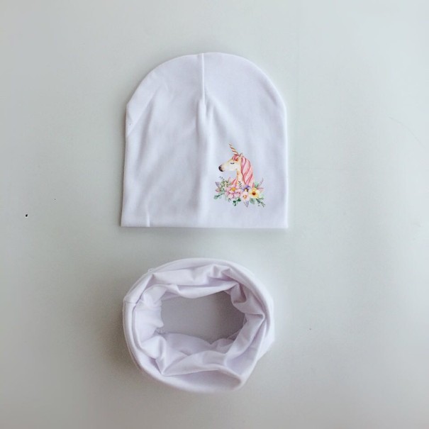 Detský set čiapky a nákrčník s jednorožcom biela 6-12 mesiacov
