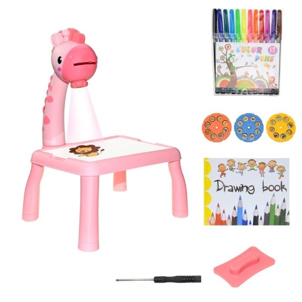 Detský stôl na kreslenie s projektorom 38 cm ružová