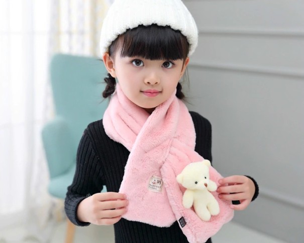Detský zimný šál s medvedíkom J869 ružová